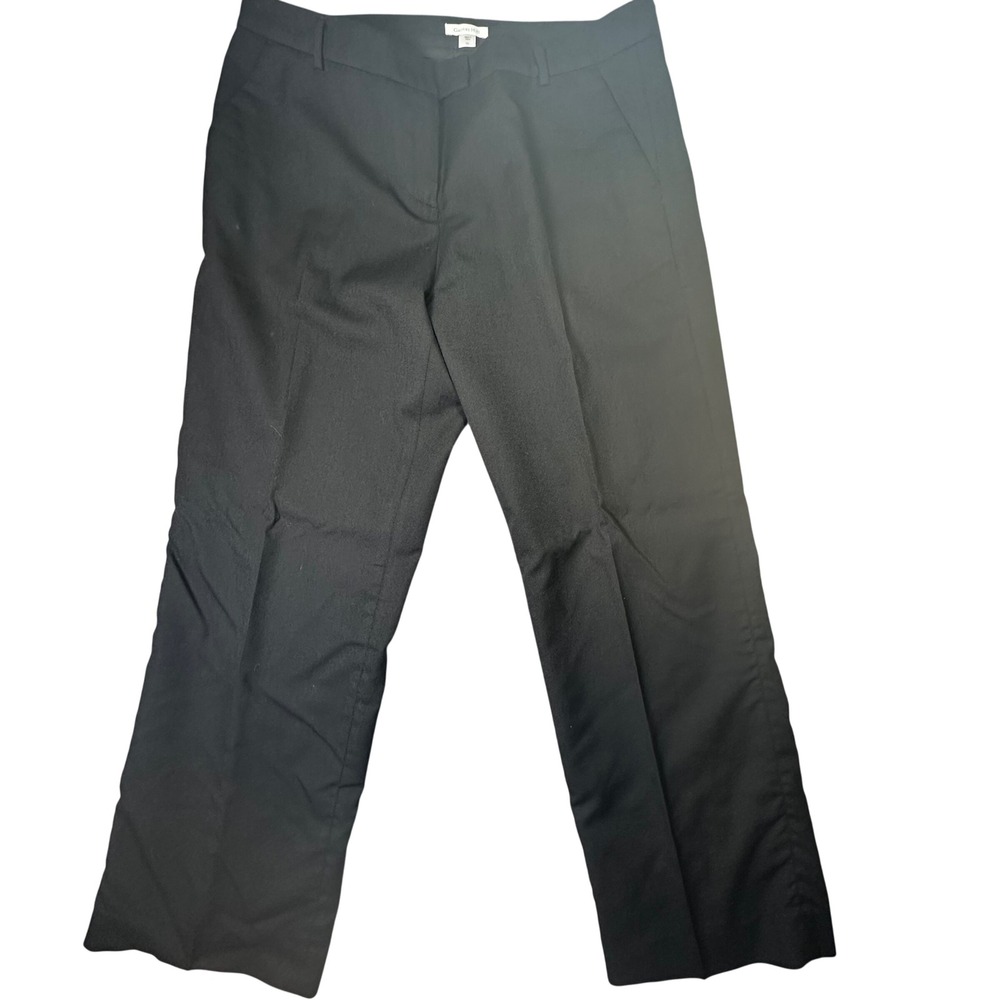 Garnet Hill Wool Trousers Black Straight Leg Office Professional 14 Black Luxury